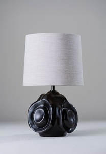 Modern Iron Table <b>Lamp</b> Round Shape Black Base White Fabric Shade Handmade Nyxora Atelier Indoor Living Room Decor - Product Image 2