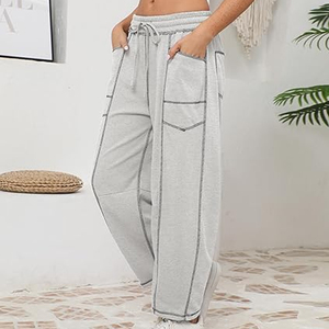 Pantalon cargo pour femme avec logo personnalisé, coupe large, taille haute, cordon de serrage, style streetwear décontracté, coupe ample - Product Image 2