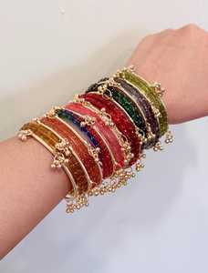 Premium Silver Plated Trendy Multi-Tone Glass Pearl Churiyan <b>Bangle</b> <b>Set</b> Ombre Finish Glitter Accents Custom Colors Traditional - Product Image 3