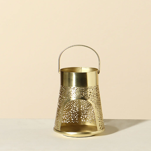 Luxury fusion metal <b>lantern</b> showcasing a warm wooden frame and a textured gold <b>brass</b> insert, available at wholesale prices. - Product Image 5