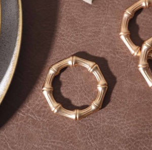 <b>Gold</b> Brass Bamboo Style Napkin <b>Rings</b> <b>Set</b> | Elegant Round Napkin Holders | Eco-Friendly Durable Luxury Dining Table Decor - Product Image 1