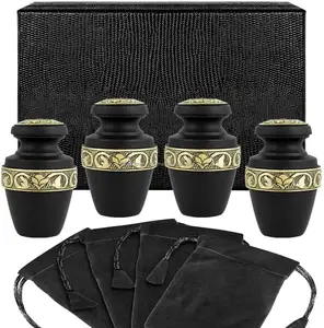 Most Sold Keepsake Urn for Ashes Set of 4 Small Urn Set Gracian Black & Golden Funeral Supplies