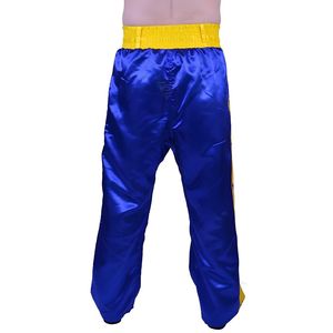 Pantalon de boxe à rayures bleues et jaunes, pantalon de kickboxing, équipement d'entraînement MMA, pantalon d'arts martiaux, pantalon de combat professionnel en satin - Product Image 2