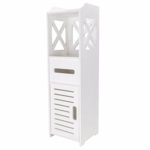 Mobile Bagno Moderno a Una Porta e Due Ripiani, Impermeabile, in MDF Bianco e Metallo, Salvaspazio, per Casa, Camera da Letto, Magazzino, Scuola - Product Image 1