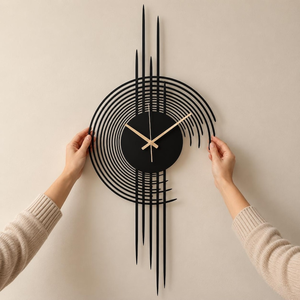 <b>Modern</b> Black Metal Wall <b>Clock</b> Abstract Geometric Decorative <b>Clock</b> Artistic Design for Living Room Home Office Bedroom Interior - Product Image 4