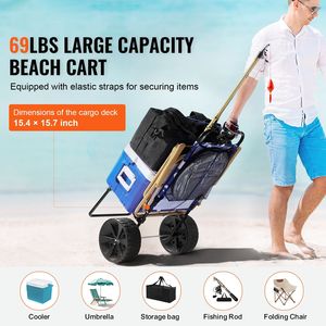 Chariot de plage pliable 15,4'' x 15,7'' avec grande plateforme de chargement de 69 lb et roues solides en PE de 10'', idéal pour le camping - Product Image 2