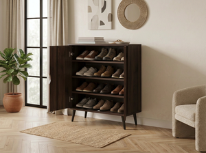 Meuble à chaussures moderne à 4 niveaux en bois SC234 Columbia Walnut, organiseur de rangement pour entrée, pour la maison - Product Image 2