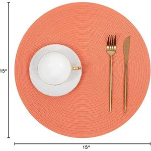 Set di 6 tovagliette rotonde intrecciate in cotone e poliestere, colore corallo, 15 pollici, lavabili, per cucina e tavola - Product Image 5
