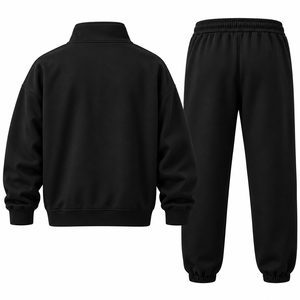 Ensemble de survêtement en molleton noir pour femme avec pantalon de jogging et fermeture éclair sur le devant - Product Image 2