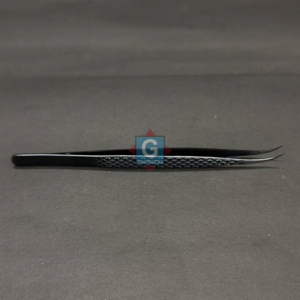 Pince à cils professionnelle en acier inoxydable noir, anti-magnétique, à pointe lisse, longue isolation, 10 mm de longueur - Product Image 2