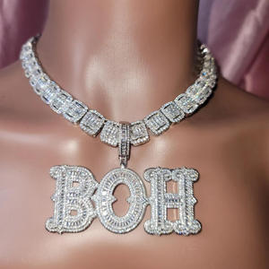 Luxury " BOH " Letter Necklace Custom Bubble Pendant With Cuban Link <b>Chain</b> <b>Rapper</b> Jewelry For Men - Product Image 1