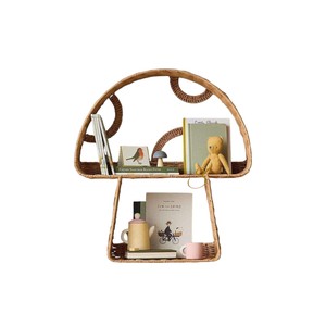 Étagère murale en rotin en forme de champignon pour enfants, bibliothèque flottante décorative en osier, organisateur de rangement mural pour chambre d'enfant - Product Image 3
