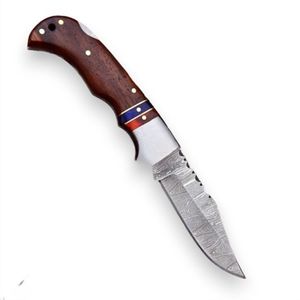 Cuchillos Plegables Compactos con Hoja de Acero con Patrón Damasco, Mango de Madera Hecho a Mano, Bolster Metálico Decorativo para Camping, Caza y Senderismo - Product Image 6
