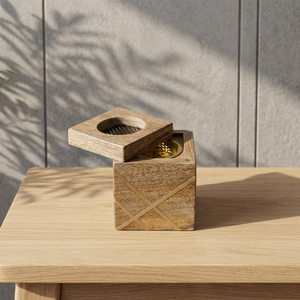 FAIZA CRAFT Handmade Eco-Friendly Wooden Mubkhar Incense <b>Burner</b> Brass Bakhoor Holder Aromatic Wood Stick Box (Indian Origin) - Product Image 1