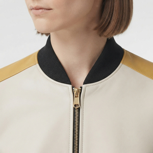 Blouson Bomber en Cuir pour Femme, Fermeture Éclair Intégrale, Col Rond, Qualité Premium - Product Image 4