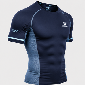 เสื้อรัดกล้ามเนื้อแขนสั้นสำหรับผู้ชาย WARPRO แห้งเร็ว ระบายอากาศดี ดีไซน์แผงตาข่ายสีน้ำเงิน - Product Image 2