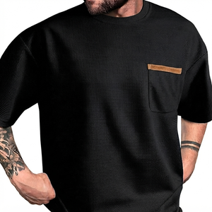 Wholesale Custom Fabric With Pocket T <b>Shirt</b> <b>Waffle</b> Boxy High Quality Blank Men Plain Casual Men's T-<b>shirts</b> - Product Image 2