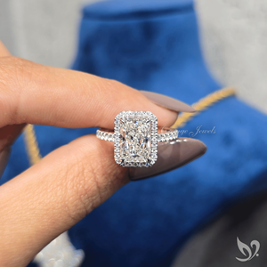 3 Carat Radiant Cut Halo Lab Diamond <b>Ring</b> <b>Large</b> Statement Engagement Jewelry Pave Band IGI Certified 10K White Gold <b>Ring</b> - Product Image 5