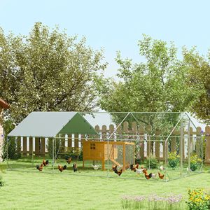 Gallinero Metálico Impermeable con Protección UV, Puerta de Alimentación y Comedero Colgante, Capacidad para 18-24 Gallinas, 9.8 x 19.7 x 6.4, Jaula para Animales - Product Image 1