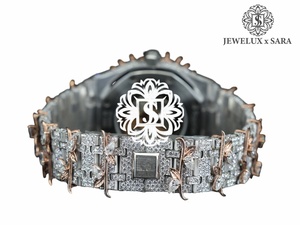 Relojes de Diamantes de Proveedor Indio, Esfera Azul, Totalmente Engastados, Estilo Antiguo, con Ventana de Cristal, Precio de Exportación - Product Image 2