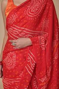 Pure Crepe Chiffon Bandhani <b>Saree</b> Traditional Handmade Indian Ethnic Wear for Women - Product Image 5