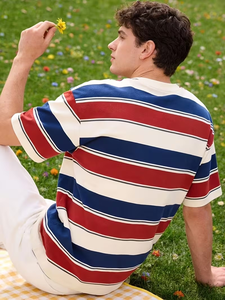 T-shirt pour homme en coton 100% à rayures teintes en fil, couleur personnalisée sur la poitrine, coupe ample, épaules tombantes, surdimensionné, t-shirt du Bangladesh - Product Image 6