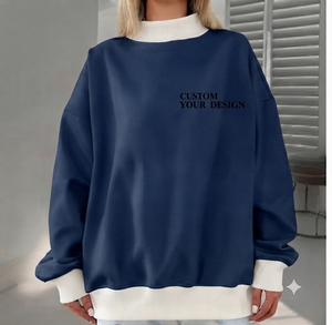 เสื้อสเวตเชิ้ตผู้หญิงคอเต่า ผ้าฟลีซ พิมพ์ลายปักโลโก้ ปรับแต่งได้ แขนเสื้อแบบดรอปโชว์เดอร์ สีพื้น สไตล์สตรีทแวร์ - Product Image 1