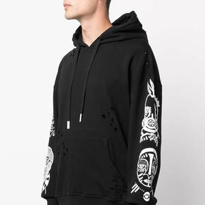 Sudadera con Capucha para Hombre con Bordado de Puntada Twill y Efecto Desgastado, Sudadera con Capucha de Felpa Francesa con Bordado - Product Image 3