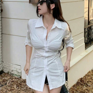 Vestido camisero ajustado con botones para mujer / Camiseta larga - Product Image 1