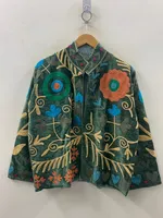 Blouson Bomber Unisexe en Velours Vert Sauge Fait Main de Qualité Supérieure, Tissu Doux Superposé Élégant, Col Montant Hiver, Tissage Floral de Luxe