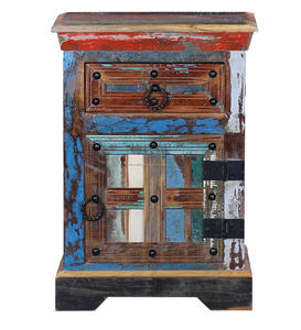 Mesa de Noche de Madera de Mango Maciza con 1 Cajón |   Mesa de Noche Moderna para Apartamento y Almacén, Muebles de Dormitorio - Product Image 1