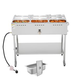 Scaldavivande Commerciale a Vapore a Propano a 9 Vasche in Acciaio Inossidabile, per Esterni, con Valvola di Scarico e Ruote da 3 Pollici - Product Image 1