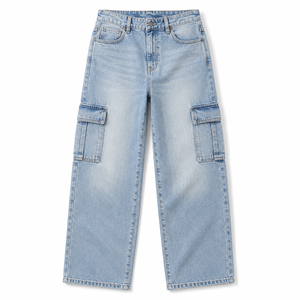 Jean Cargo Boyfriend Femme Taille Mi-Haute Coupe Ample Poches Utilitaires Denim Délavé Foncé/Clair Streetwear Baggy Pantalon Tendance Hiver - Product Image 2