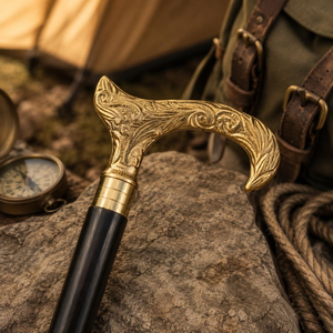 Canne de marche artisanale en bois avec poignée en métal ornée, bâton de randonnée vintage pour explorateur, manche en bois sculpté, bâton de randonnée classique pour l'extérieur - Product Image 5