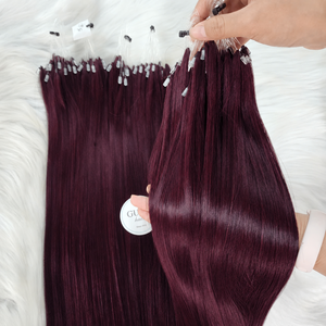 Gugu Hair H6 Human Hair Extensions Deep Burgundy <b>Micro</b> Link Raw Vietnamese Hair Double Drawn Single Weft - Product Image 1
