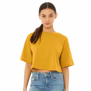 Women's Mustard Yellow <b>Crop</b> <b>Top</b> O-Neck Short Sleeve Solid Color Casual Knitted T-Shirt Spring Summer Style - Product Image 1