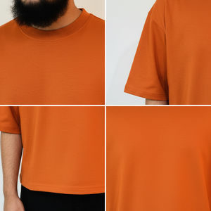 เสื้อยืดคอกลมสีส้มทรงโอเวอร์ไซส์สำหรับผู้ชาย แขนสั้น สีพื้น ผ้าเจอร์ซีย์ถัก 100% ผ้าฝ้าย สไตล์สตรีทแวร์ - Product Image 5