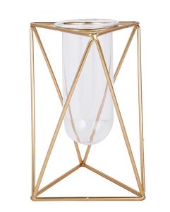 Vase moderne géométrique en métal plaqué or avec insert en verre transparent pour la décoration de bureau, plantes vertes et fleurs d'intérieur - Product Image 3