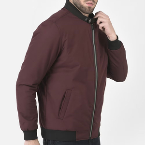 Chaqueta Bomber Borgoña para Hombre, Exterior de Algodón, Cierre de Cremallera, Estilo Casual, Cuello Camisero, Color Sólido, Corte Regular, Ropa de Otoño - Product Image 3