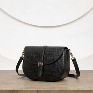 Croc Embossed Genuine Leather Preppy Style Messenger Bags Saddle Bag Women Zip Closure Flap Shoulder Bag Premium Custom <b>Purse</b> - Product Image 2