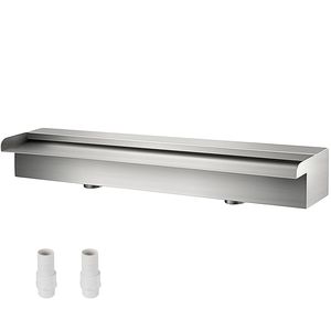 Fontaine de jardin rectangulaire en acier inoxydable de 59,1 pouces avec cascade extérieure, déversoir et connecteur de tuyau LED, cascade murale - Product Image 1