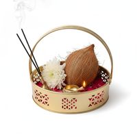 Panier de Pooja Rond en Métal 100% Naturel Écologique avec Poignée Dorée Dalia pour Temple, Maison, Mandir – Offrande Traditionnelle de Fleurs et de Prasad