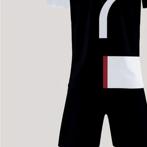 Ensemble de maillots de football personnalisés pour hommes, noir et blanc, imprimé par sublimation, polyester respirant, col en V, anti-bactérien, manches courtes - Product Image 5
