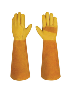 Leather Welding <b>Gloves</b> Cotton Liner Straight Thumb Molten Metal Splash Resistant TIG Use Orange Yellow Color - Product Image 6