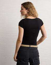 Camiseta corta de algodón elástico de alta calidad para mujer, cuello redondo, estilo Y2K, ropa de calle, venta al por mayor. - Product Image 6