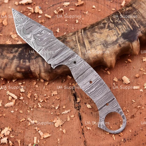 Cuchillo de Caza y Camping de Acero de Damasco de Alta Calidad, Afilado como una Navaja, Hoja Fija con Orificio para el Dedo, Punta Caída, 8 Pulgadas, Cuchillo Personalizado Semiterminado - Product Image 2