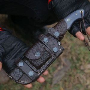 Couteau de chasse tendance en acier de Damas, lame Tracker, manche en bois de corne de bison, lame fixe ambidextre 6 pouces, couteau de survie extérieur - Product Image 6