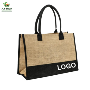 Sac de transport promotionnel personnalisé en jute écologique à double compartiment avec poignées en ruban de coton, réutilisable et pliable pour les campagnes - Product Image 1