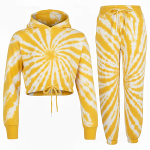 2026 Top Selling Women’s Blue & White Sublimated Jogger Set, 100% Polyester Tracksuit with Crop Top Hoodie & Fleece Yoga Pants - Product Image 6