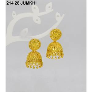 <b>Indian</b> Gold Plated Traditional Jhumka Layered Fringe Dangle Earring Set Chain Earring Solid Color Dubai Turkish Bollywood Trend - Product Image 5